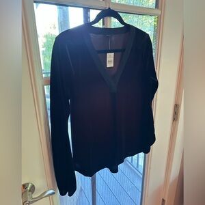 Ann Taylor Black Velvet V-Neck Blouse – Size S